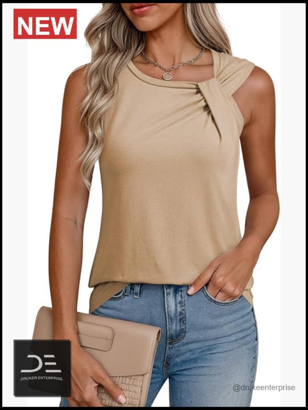 Twist Knot Tank Top Sleeveless Cotton Blend Blouse Summer